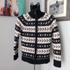 Hudson North Limited Edition black/white Full Zip Knit Lambswool Cardigan size S